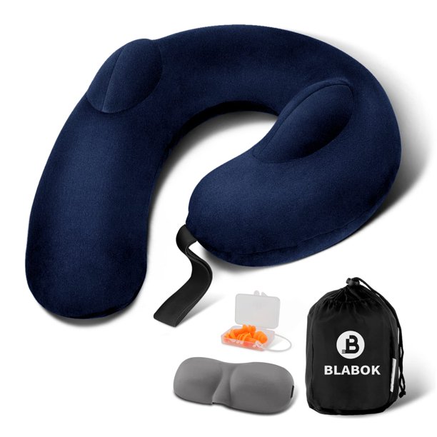 Almohada de viaje para cuello BLABOK inflable con soporte 360° azul