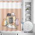 thumbnail image 2 of No Hook Shower Curtain, Pink Brown Cute Cat Shower Curtains for Bathroom with See Through Top Window, Cartoon Funny Heater Cats Waterproof & Washable Bath Curtain Extra Long 72"x96", 2 of 9
