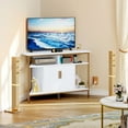 Dextrus White Corner TV Stand for 55 inch with Power Outlet, Modern
