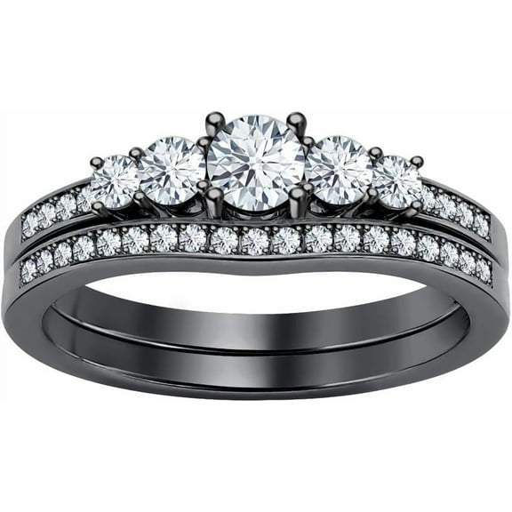 Divine Creation 1.52 Ct Round Cut White Diamond Wedding Engagement Bridal Ring Set 14K Black Gold Plated 925 Sterling Silver For Women's -10