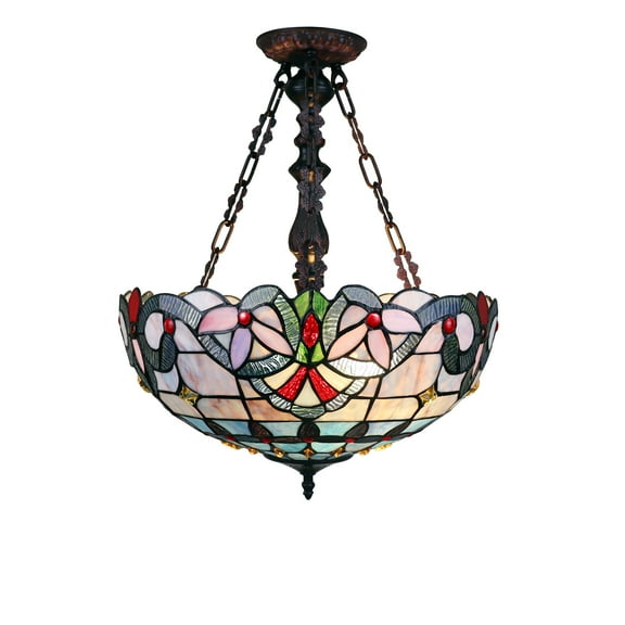 Radiance Goods Victorian Tiffany-Style Dark Bronze 2 Light Inverted Ceiling Pendant 18" Wide