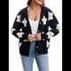 thumbnail image 2 of Cárdigan con Estampado Floral para Mujer, Larga, Abertura Frontal, Botones, Cuello en V, Tejido de Punto. Negro M, 2 of 10