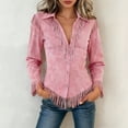 thumbnail image 2 of HJYCHN Women's Tops Ladies‘ Western Denim Style Fringed Fitted Long Sleeved Shirt for a Denim Shirts for Women Red XL, 2 of 4