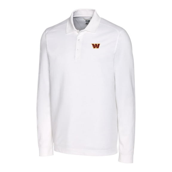 Men's Cutter & Buck White Washington Commanders Advantage DryTec Pique Long Sleeve Polo