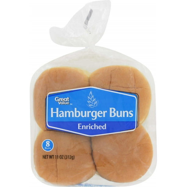 Great Value Hamburger Buns, 11 oz, 8 count