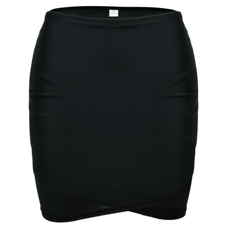 Women s Skirted Bikini Bottom Mid Waisted Shirred Side Ruched Swim Bottom Athletic Swim Skirt  Black  S