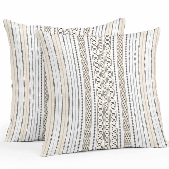 Outdoor Pillow Cover Boho Stripes Set of 2 Waterproof Throw Pillowcases Yellow White Decorative Patio Furniture Pillows for Couch Garden Indoor & Outdoor Use