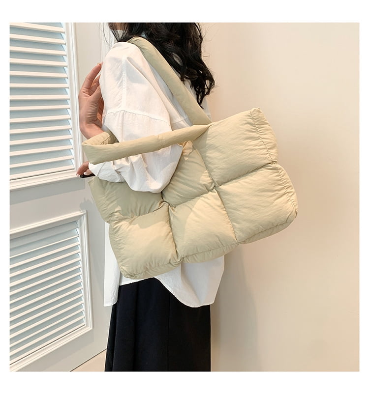 Puffer Tote Bag for Women, Large Quilted Puffy Handbag Lightweight Satchel Purse for Work Travel Gym Shop