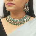 thumbnail image 3 of Efulgenz Green Choker Necklace and Earrings with Head Chain Indian Oxidized Jewelry Set for Women Antique Bohemian Faux Pearl Drop Kundan Crystal Stone Necklace Chaandbali Earrings Fashion Jewelry, 3 of 10