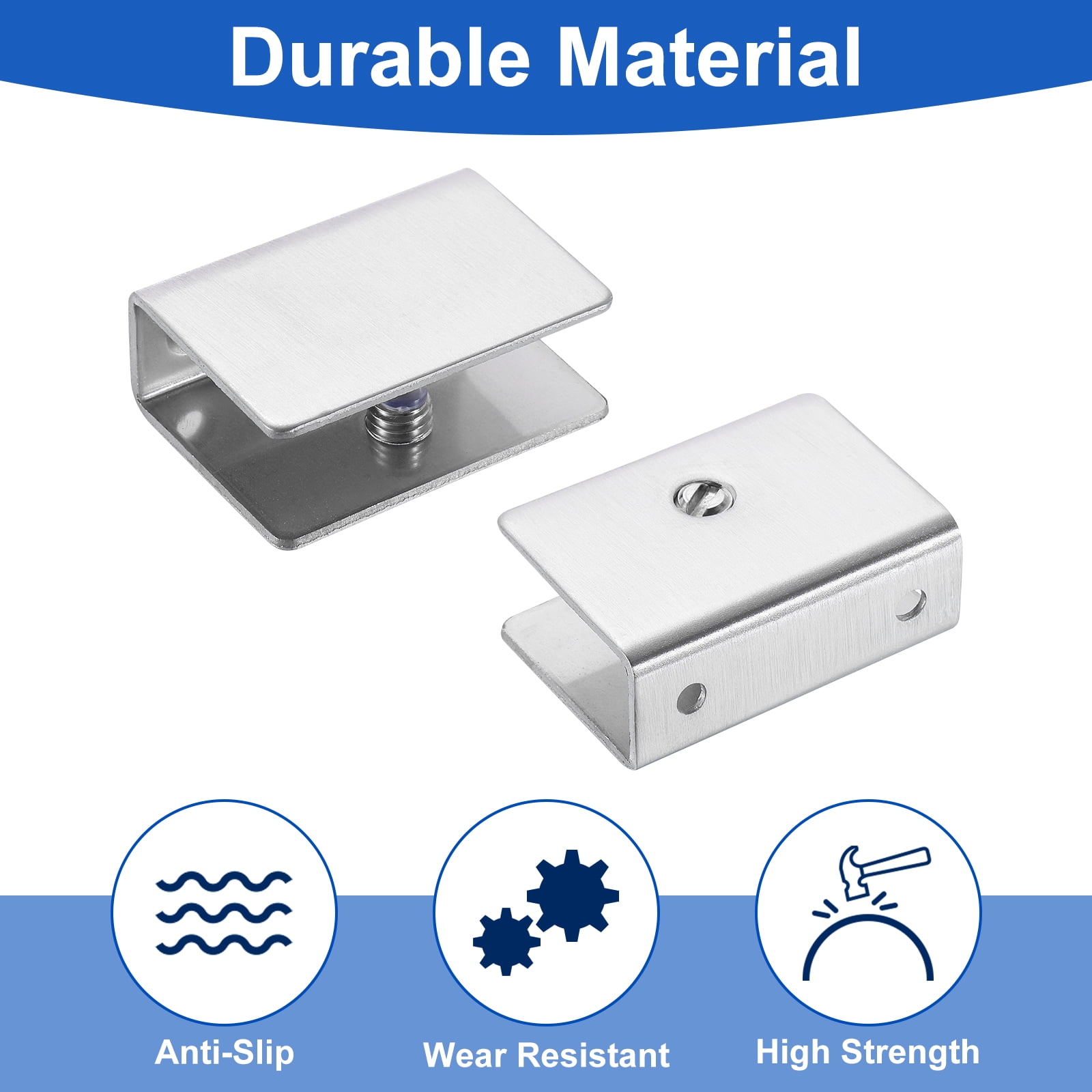 2Pcs Glass Shelf Bracket, Adjustable Brushed Glass Shelf Bracket, Wall Mount Glass Shelf Holder Fixture Glass Clip for 10-12mm(0.39"-0.47") , Silver