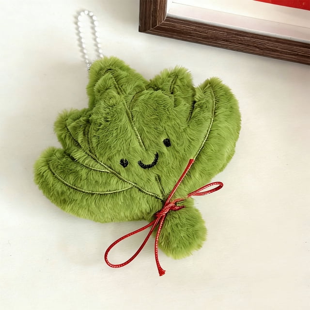 Llavero colgante de muñeca Yuzu Leaf - Muñeca de peluche con tema de hoja de pomelo con amuleto, figura de tela suave con peluche, accesorio de llave metálica, decoración de regalo de moda