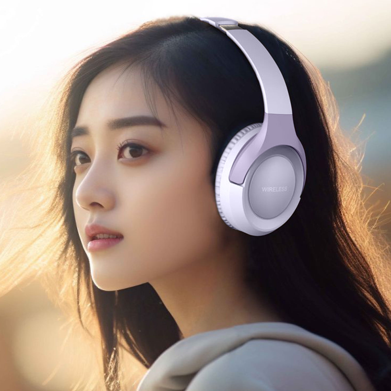 Bluetooth Headphones Over Ear, 6S Wireless Headphones Wired with 6 EQ Modes, 40 Hours Playtime Foldable HiFi Stereo Headset with Microphone, FM/TF for Cellphone/PC/Work,Purple