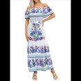 thumbnail image 1 of Vestido de Verano para Mujer, Estampado Floral, Hombros Descubiertos, Sin Mangas, y Azul S, 1 of 7