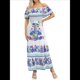 thumbnail image 1 of Vestido de Verano para Mujer, Estampado Floral, Hombros Descubiertos, Sin Mangas, y Azul S, 1 of 7