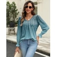 thumbnail image 2 of Weardear Long Sleeve Tops for Women Casual V Neck Loose Chiffon Work Blouse Smocked Tunic Shirts, 2 of 7