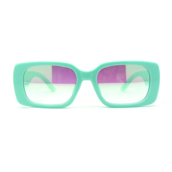 Minimal Color Mirror Mod Narrow Rectangle Plastic Sunglasses Green Mirror