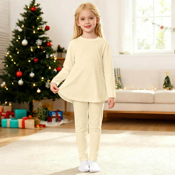 Girls Long Sleeve Shirts Swing Crewneck Tunic Tops Dress T-Shirt Legging Pants 2 Piece Lounge Pajama Set Winter Fall Clothes Outifts Valentines Birthday Carnival Gifts 3-12Y Beige,100=3-4Y