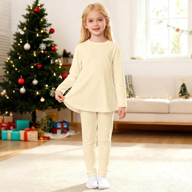 WENXIAOO Ensemble de Pyjama pour Fille 2 Pcs Robe à Manches Longues avec Pantalon Ensemble de Pyjama Classique Pyjama pour Filles Taille 9-10 Ans