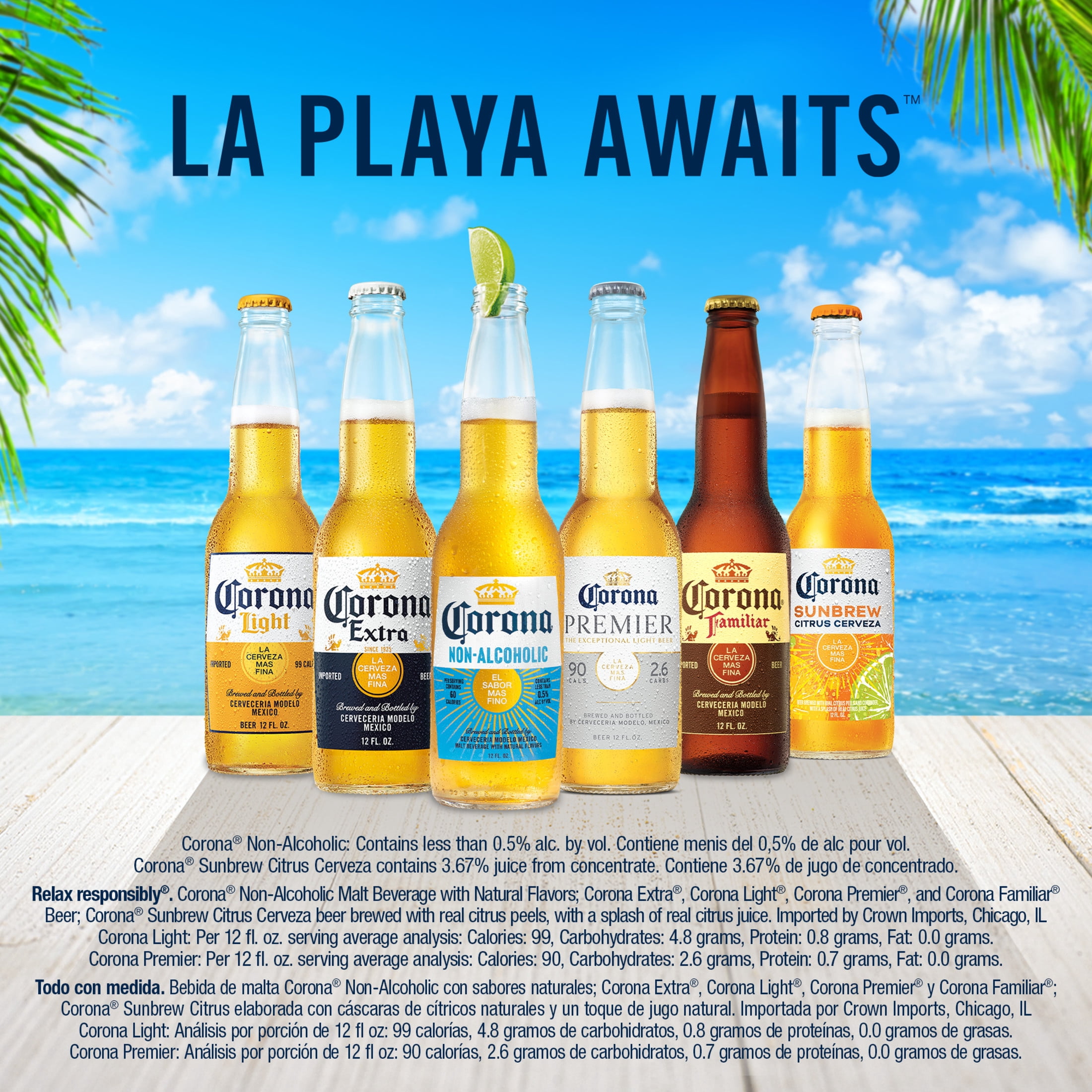 Corona Non-Alcoholic Malt Beverage Mexican Import Brew, 6 pack 12 fl. oz. Bottles, less than 0.5% ABV