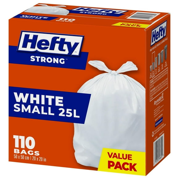 Hefty Garbage Bags, Strong Small 25 Litres White Kitchen, Value Pack 110 Bags