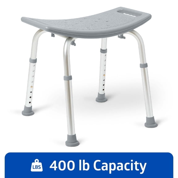 Medline Backless Shower Chair, Slip-Resistant, 250 lb Weight Capacity, Gray