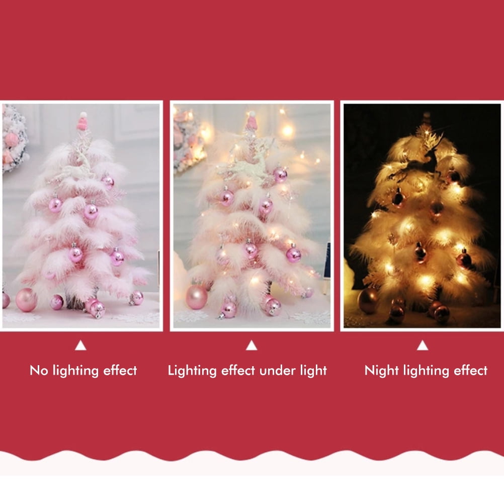 FFENYAN Small Christmas Tree with Artificial Feathers 11.8 Inch Christmas  Decorations Festive Feather Christmas Tree With LED Light 