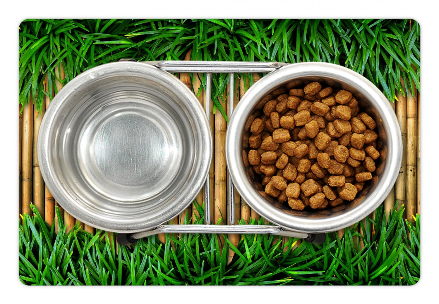 Green and Brown Pet Mat for Food and Water, Bamboo with Grass