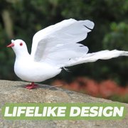 Tineasur 1Pair Lifelike White Artificial Dove Figurine Made of Foam and Plastic for Garden Decor