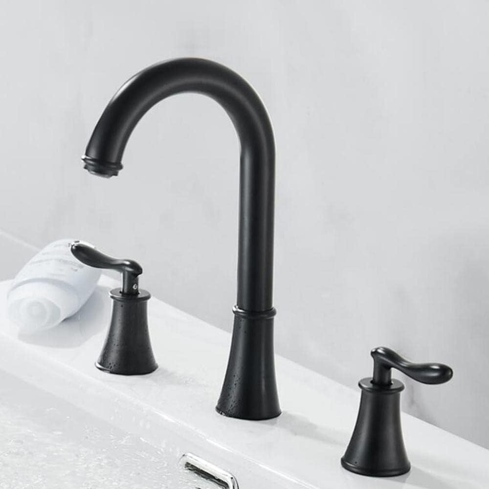 Bathroom Facets for Sink 3 Hole Brass Rotatable Hot Water and Cold Water Bathroom Sink Faucet Bathtub Faucet-Black