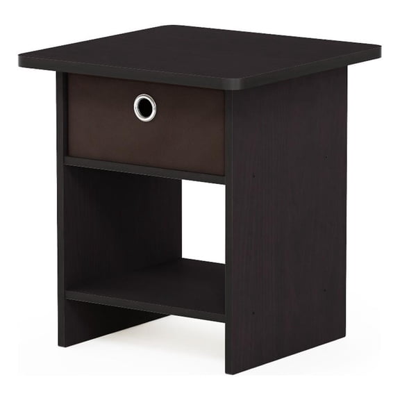 Pemberly Row End Table/ Night Stand Shelf with Bin Drawer in Dark Walnut