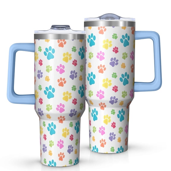 OBREWU Pets Paws Print Colorful Tumbler with Handle and Lid,Pets Paws Print Colorful 40oz Double Wall Vacuum Insulated Tumbler,Cups Gift for Women and Men