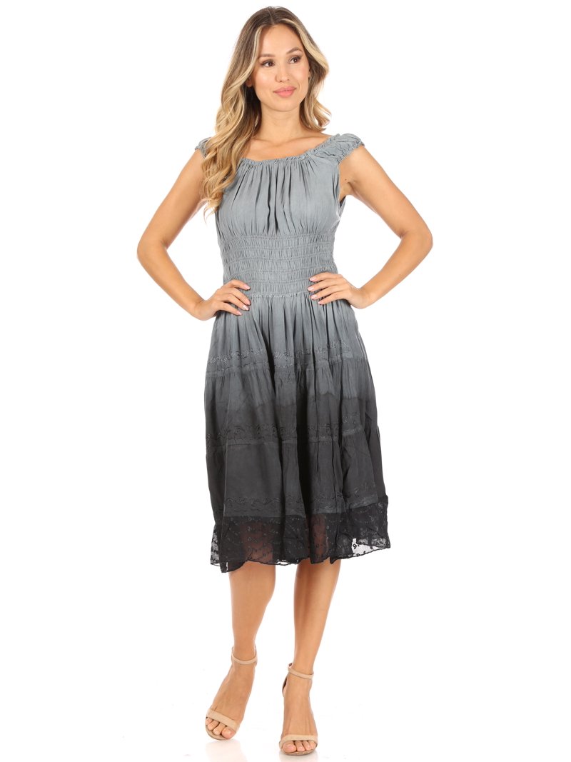 grey peasant dress Sakkas Spring Maiden Ombre - Charcoal Occasion:Workwear