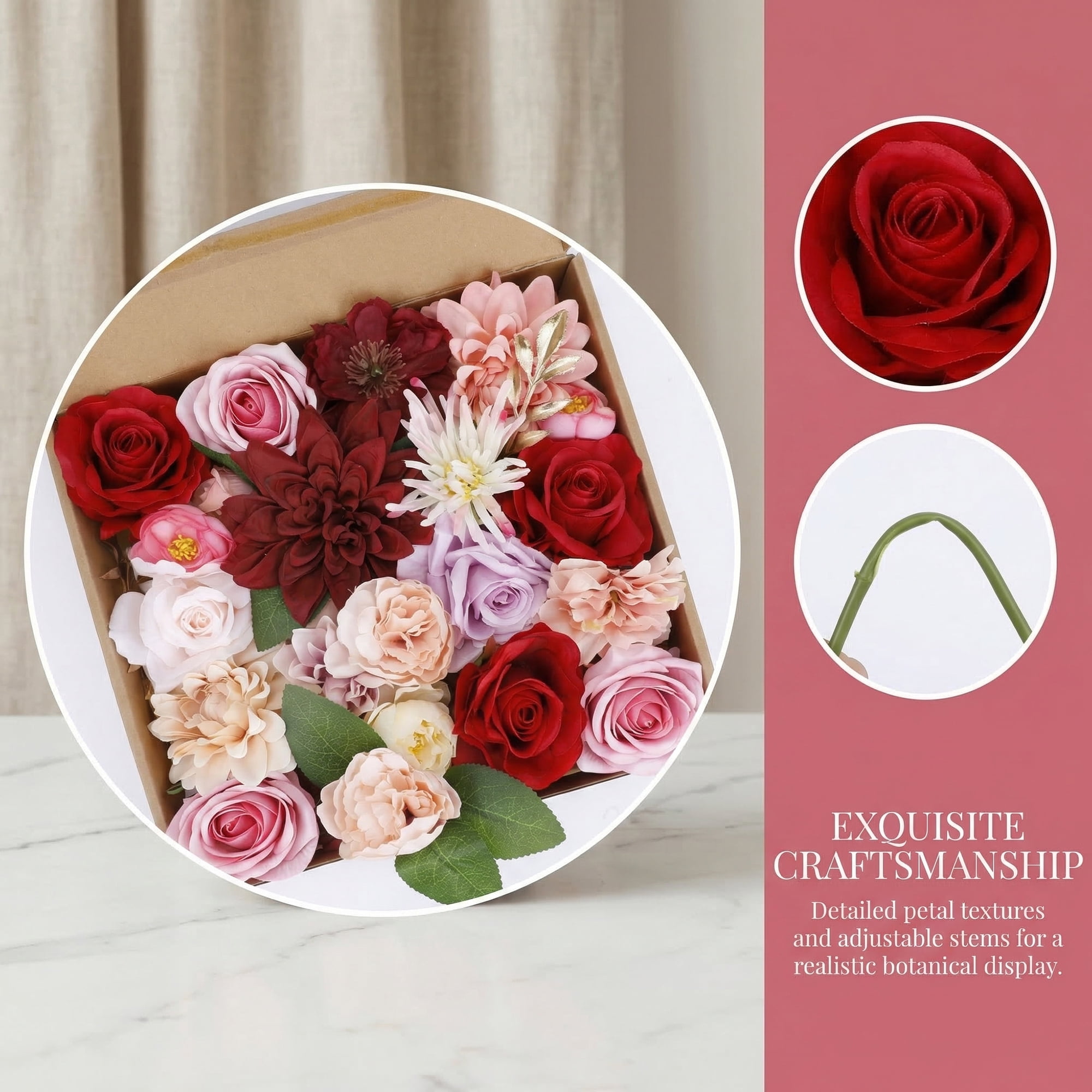 Unique Bargains Artificial Flowers Combo Box Set Red Tones 9.8"
