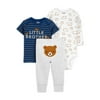 Carter's Child of Mine Baby Boy Long Sleeve Bodysuit, Short Sleeve Shirt, and Pant 3pc Outfit Set