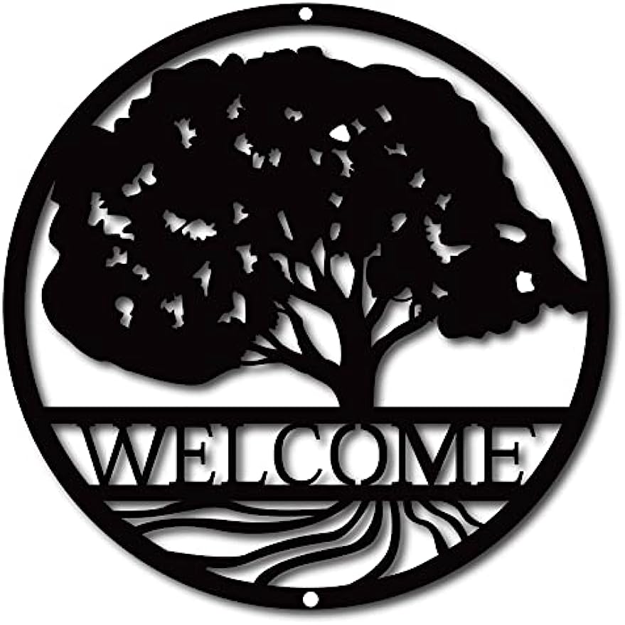 Tree of Life Metal Wall Art Round Black Wall Signs Hanging