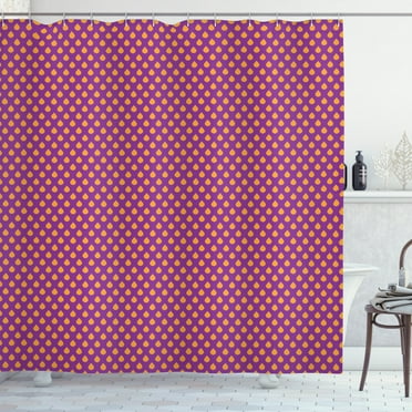 Rain Shower Curtain, Polka Dot Inspired Pattern of Droplets on Vibrant Purplish Color Background, Fabric Bathroom Set with Hooks, 69W X 84L Inches Extra Long, Purple and Orange, by Ambesonne