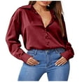 thumbnail image 2 of Blmnix Buttery Soft Sexy Blouses for Women Satin Womens Shirts Dressy Casual V-Neck Long Sleeve Blouses, 2 of 6
