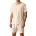 thumbnail image 2 of Hurxie Mens Pajama Set Summer Pjs Sleepwear Lightweight Short Sleeve Pjs Soft Comfy Sleep Set With Pocket Khaki,4XL, 2 of 7