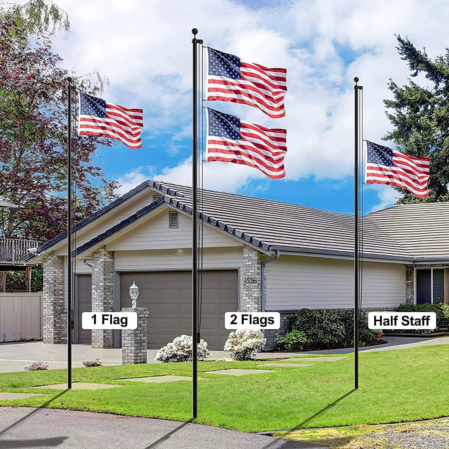 Heavy Duty Flag Pole - 25 FT Extra Thick Aluminum Flagpole Kit for Outside House In Ground