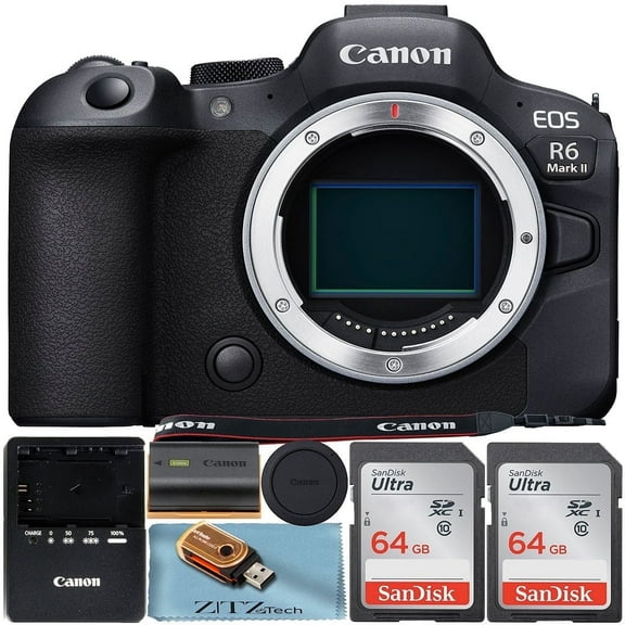 Canon EOS R6 Mark II Mirrorless Camera (Body Only) Full-Frame with 2 Pack SanDisk 64GB Memory Card   ZeeTech Accessory Bundle
