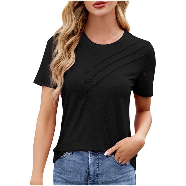 Yuzhih T-Shirts pour Femmes Manches Courtes Décontractés Été T-Shirts Col Rond Blouses Basiques d'Entraînement