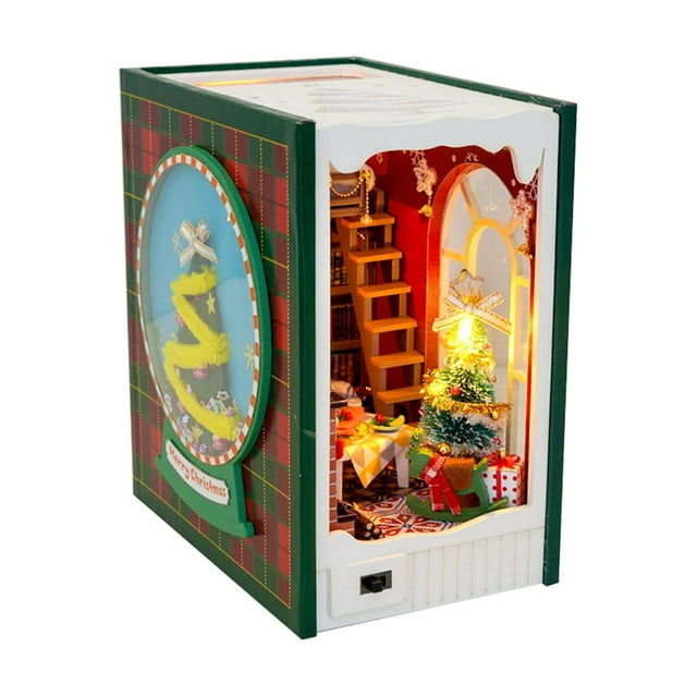 Kit de bricolaje para construir una casa en miniatura con forma de libro, con pantalla LED, decoración de diorama, rompecabezas de madera 3D, regalos