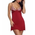 thumbnail image 2 of Vestido de lencería para mujer Ajustar la correa de espagueti Cuello en V Sin espalda Pecho Decoración de encaje Camisón Vino Rojo M, 2 of 8