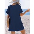 thumbnail image 2 of Vestido de baño CUPSHE de punto gofrado con cuello en V, azul marino, 2 of 5