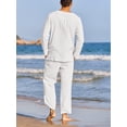thumbnail image 3 of Aunavey Men's 2 Pieces Cotton Linen Set Henley Shirt Long Sleeve and Casual Beach Pants Summer Yoga Outfits, 3 of 7