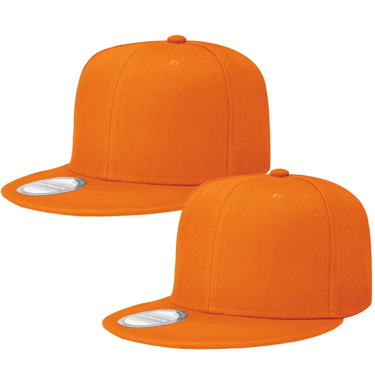 2-pack Classic Snapback Hat Cap Hip Hop Style Flat Bill Blank Solid Color  Adjustable Size Orange & Orange