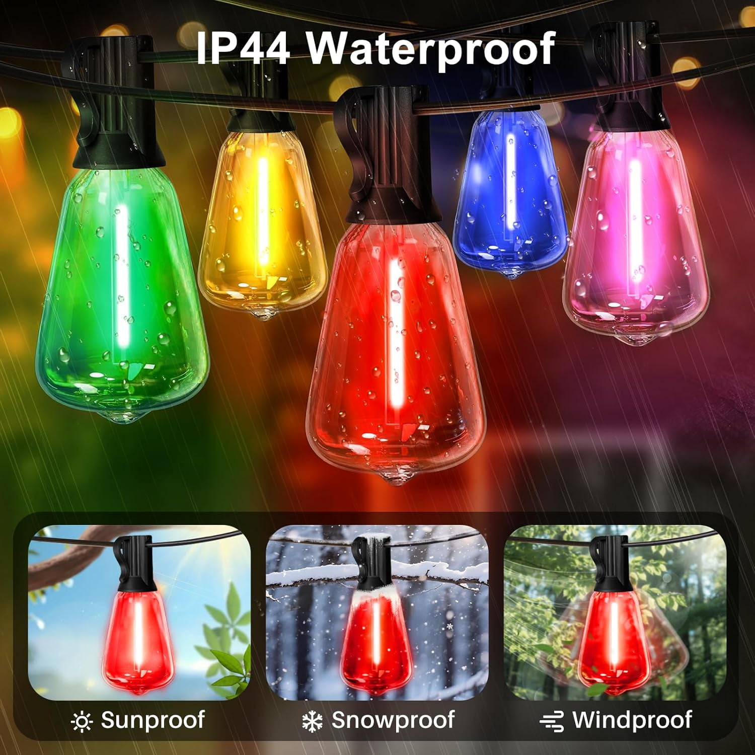 26Ft ST38 Outdoor String Lights, Multicolor Patio Lights with 12+1 ST38 Edison Colorful Bulbs, LED Shatterproof Colorful String Lights for Outside Bistro Christmas Patio Party Decorations