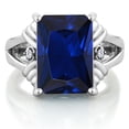 thumbnail image 2 of Gem Stone King 925 Sterling Silver Blue Created Sapphire and White Moissanite Engagement Ring for Women (10.03 Cttw, Gemstone September Birthstone, Emerald Cut 14X10MM, Size 7), 2 of 6