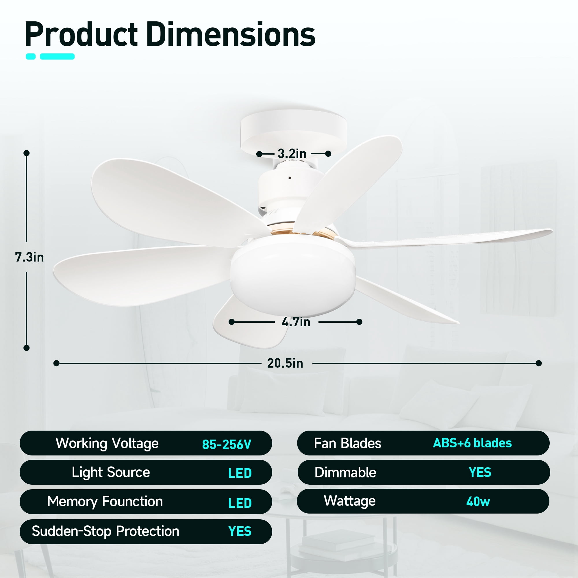 Summit Living 20.5" Acrylic Ceiling Fan with LED Light, Remote Control, 3 Speeds & 3 Color Models, White