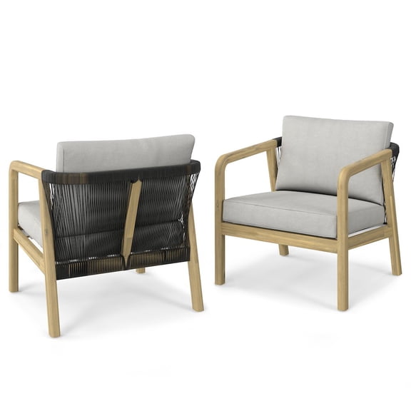 Simpli Home Palmetto Solid Acacia Wood Outdoor Conversation Chair (Set Of 2) In Stone Grey